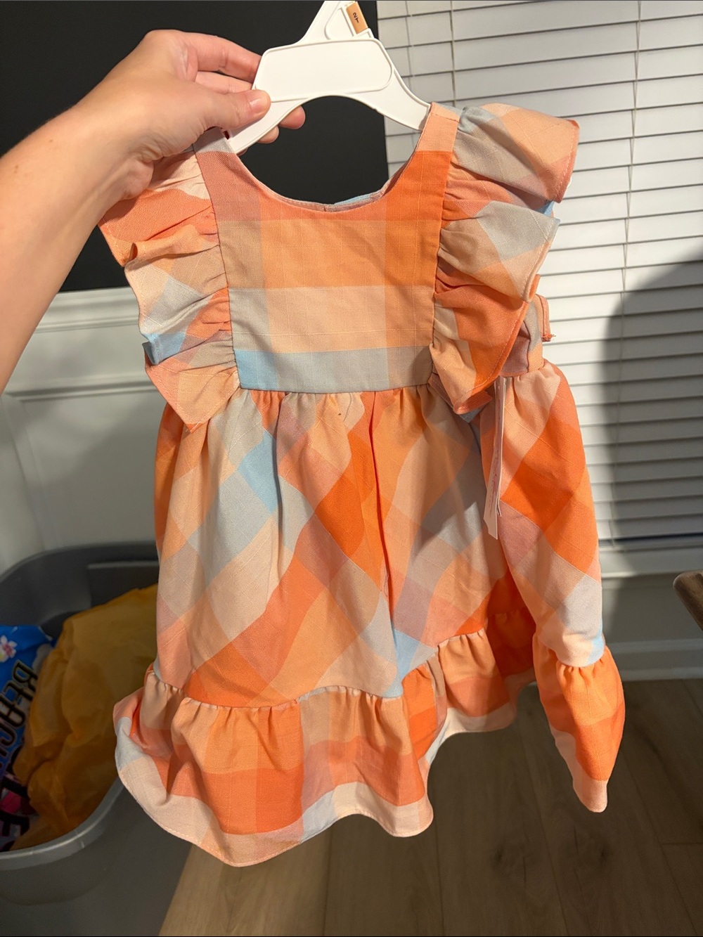 Kids Plaid Ruffle Dress - Orange